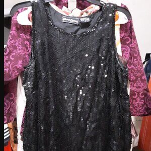 341 - Jewel Queen Sequin Sleeveless Black Top Size L